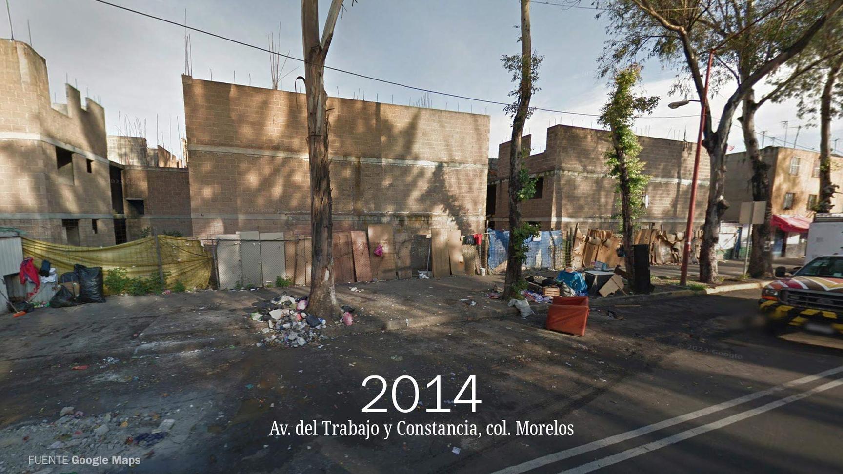 Imagen de Google Maps en la que se muestra un basurero clandestino sobre una avenida de la Ciudad de México en el año 2014