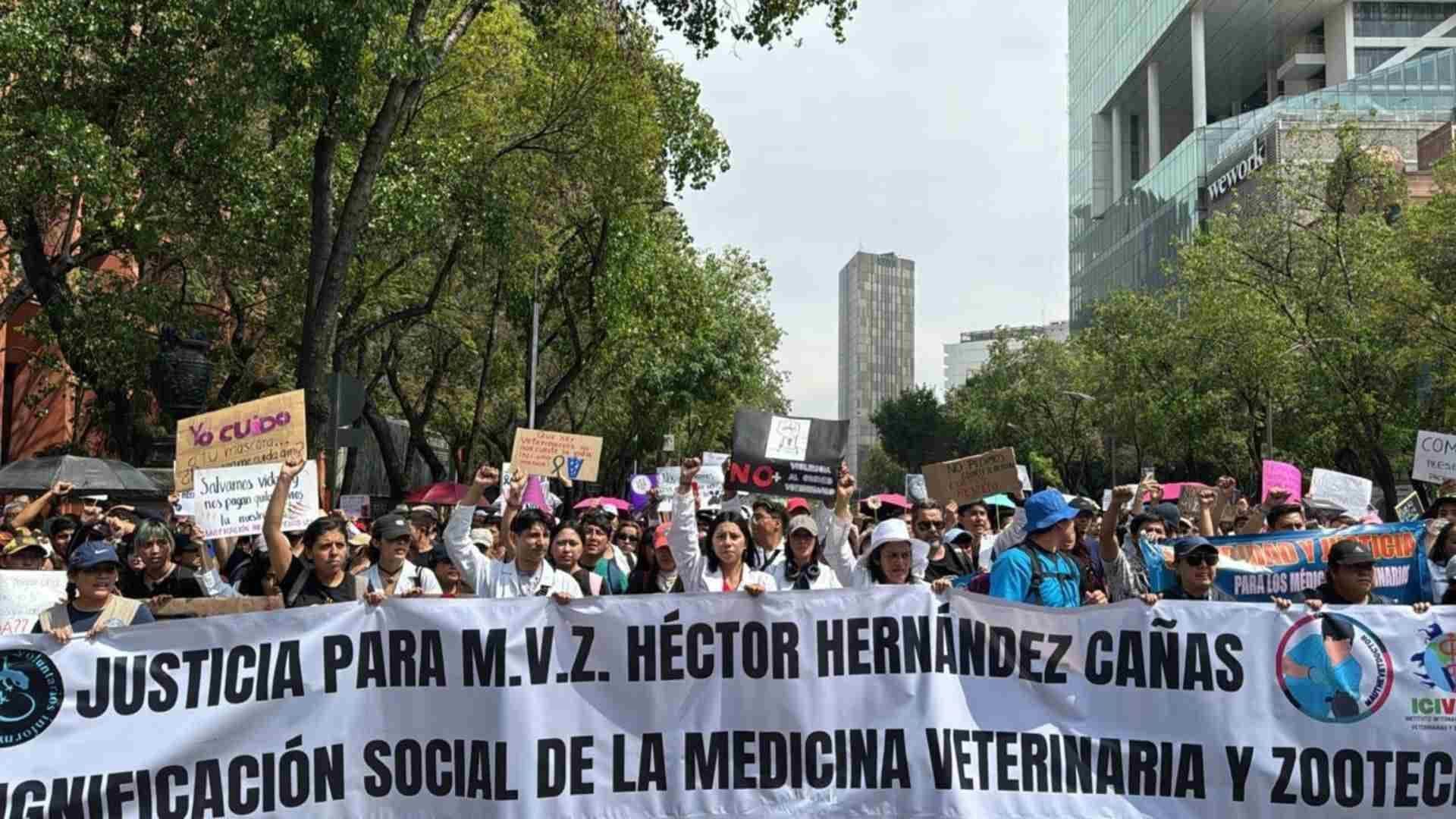 Médicos Veterinarios Avanzan sobre Paseo de la Reforma, en CDMX, hacia el Senado