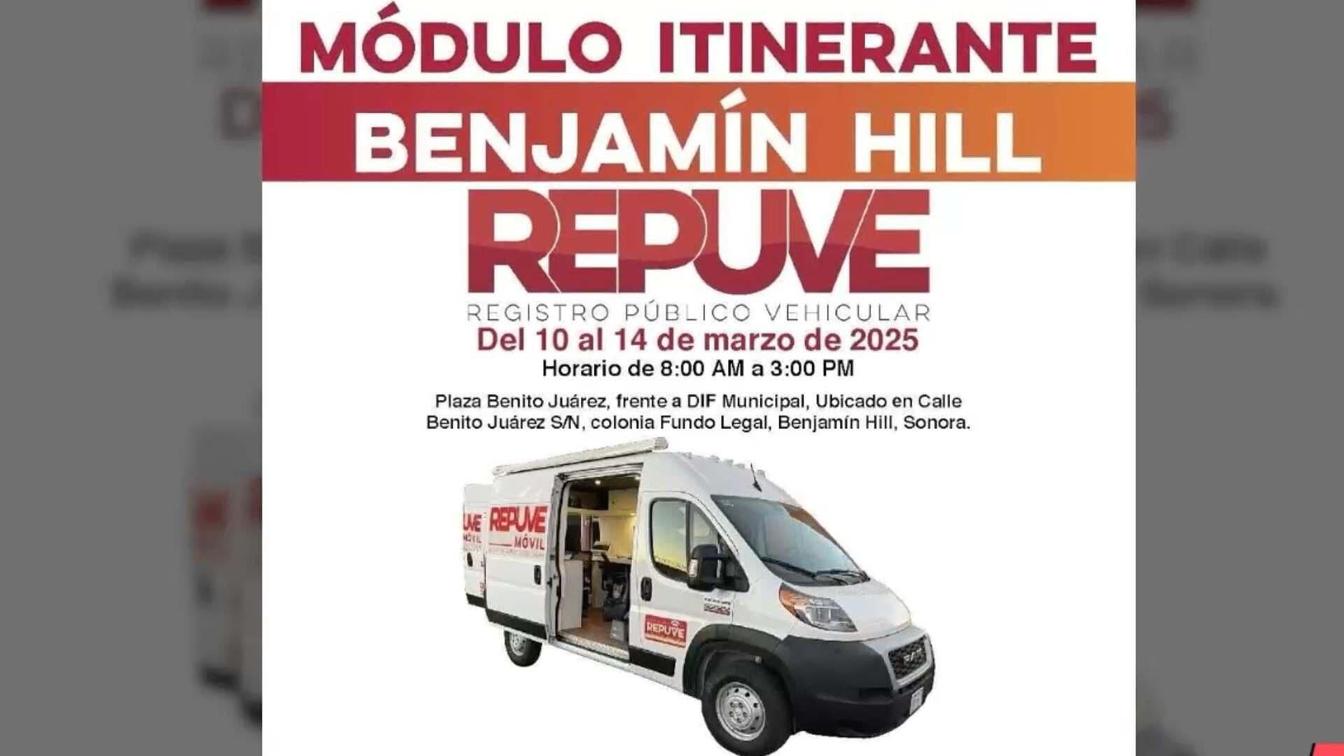 Módulo REPUVE Estará en Benjamín Hill para Regularización de Vehículos Extranjeros