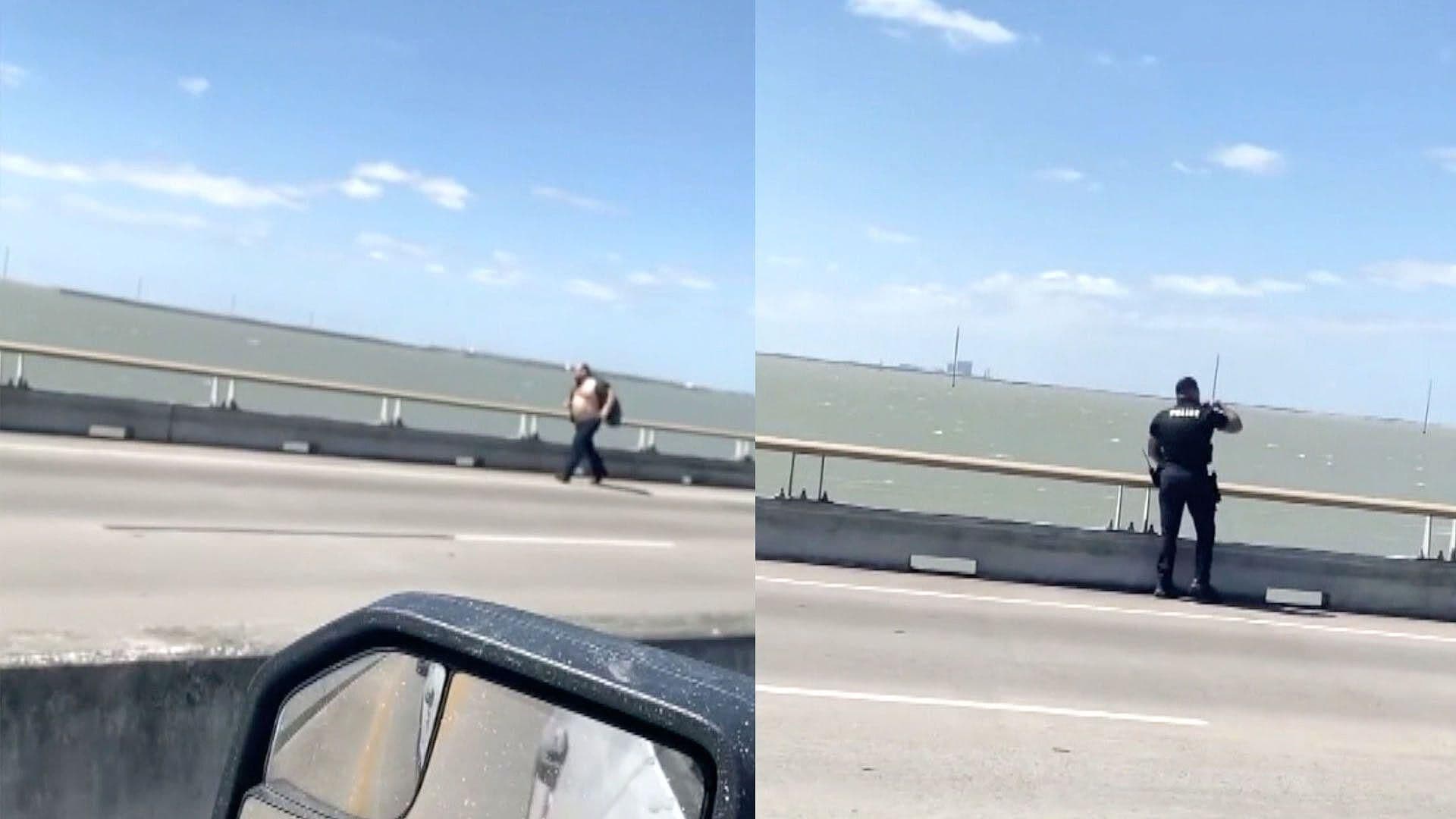 Huye Hombre que Era Perseguido en el Puente de la Isla del Padre en Texas