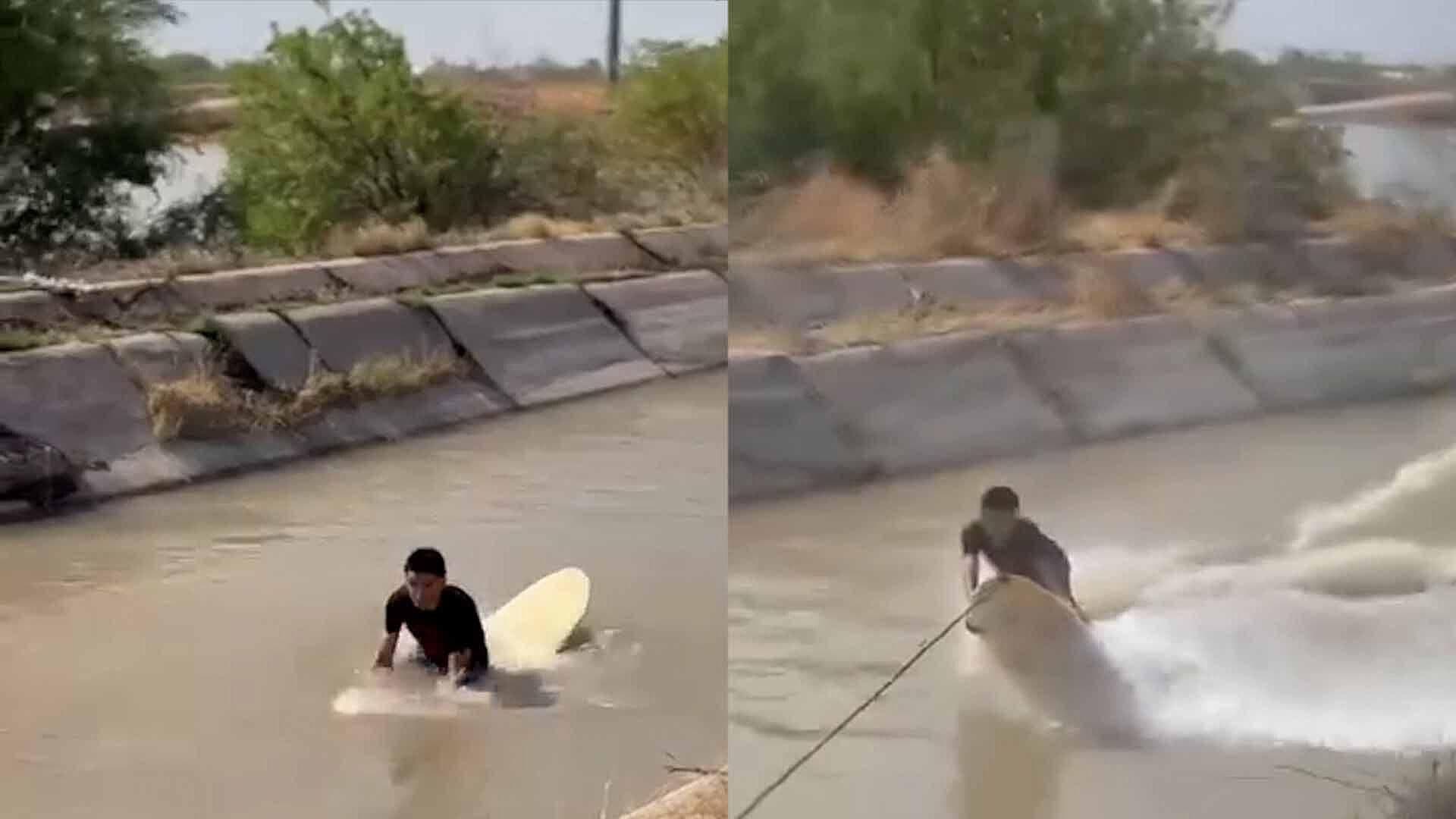 Video: Captan a Joven Surfeando en Canal de Riego de Francisco I. Madero