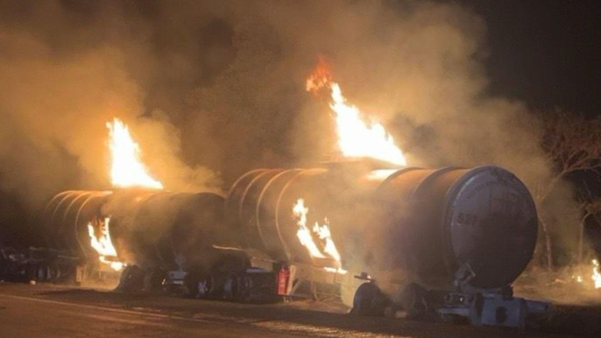 Se Incendia Tráiler Cargado de Gasolina en la Autopista Isla-Acayucan