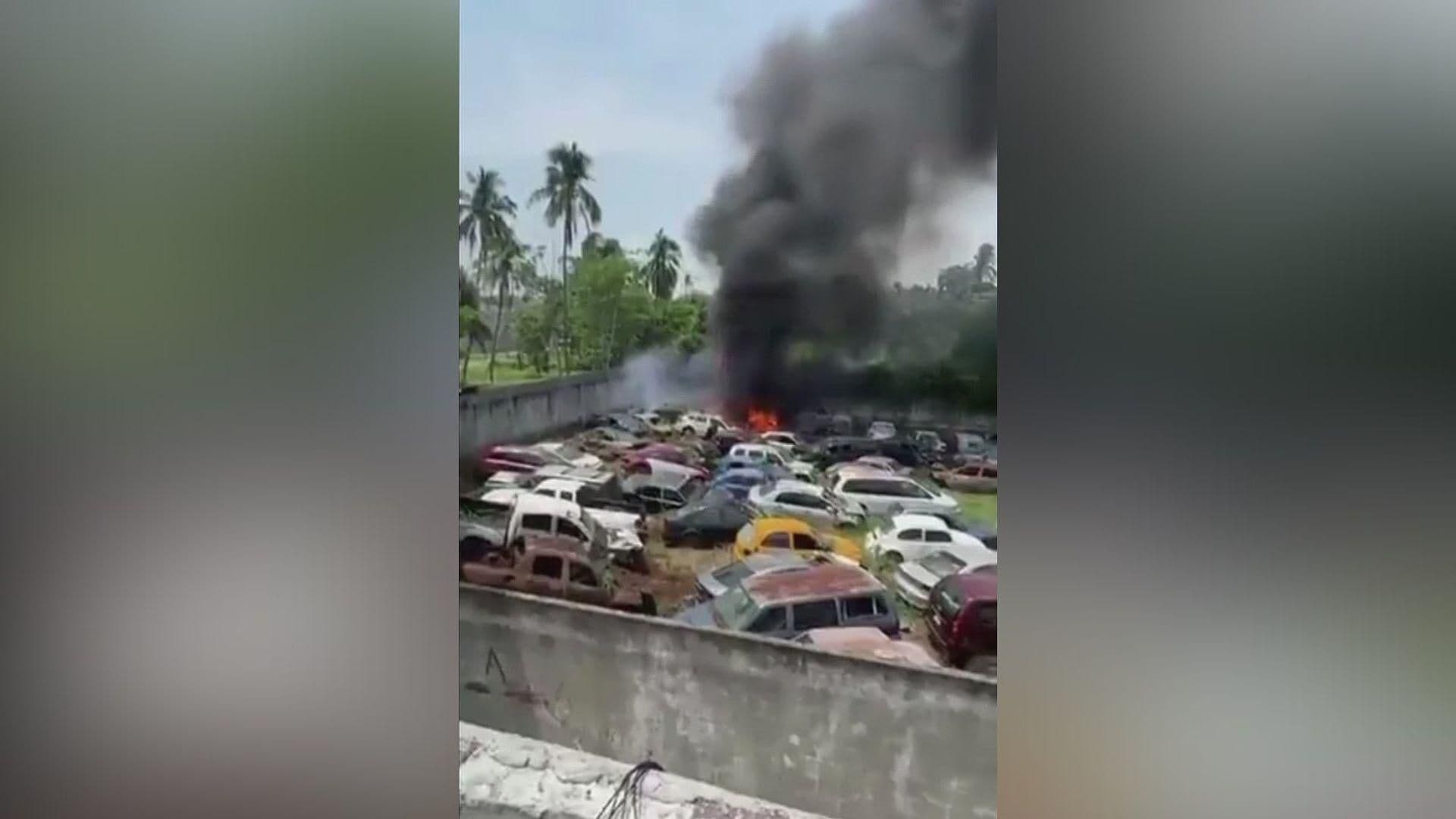 Reportan Incendio en un Depósito de Vehículos en Paraíso, Tabasco