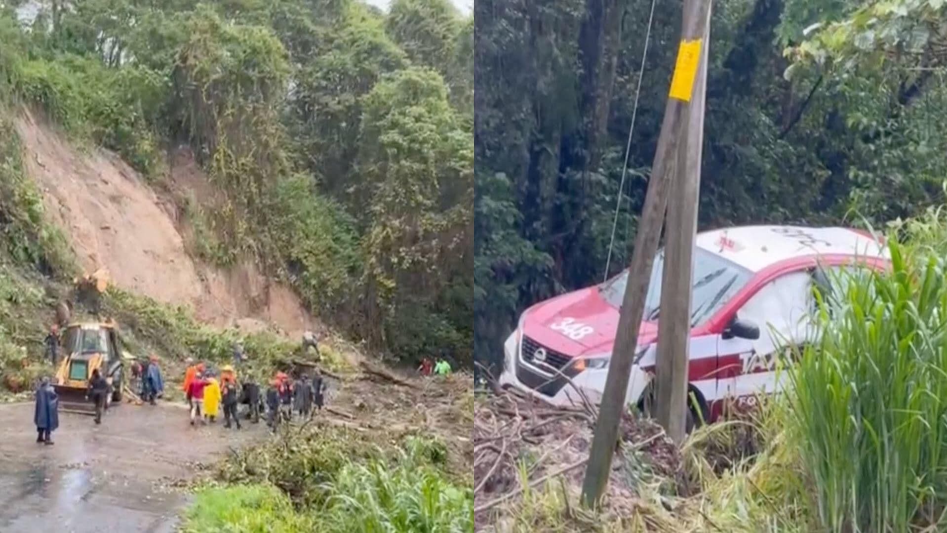 Taxi es Arrastrado por Deslizamiento de Tierra en Chocamán