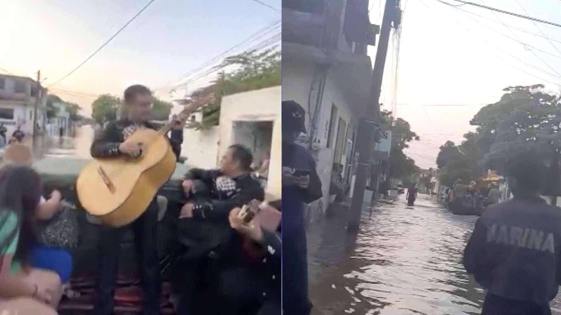 Video: Mariachis Llevan Serenata a Calles Inundadas del Sector Moscú de Tampico