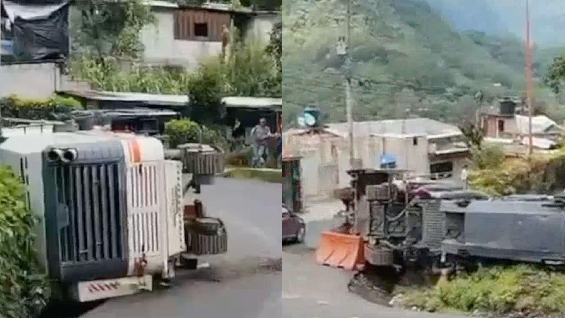 Vuelca Máquina Asfaltadora en la Carretera Orizaba - Zongolica en Tequila, Veracruz