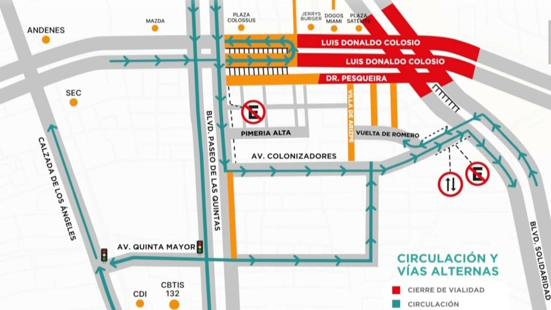 Modificarán Rutas Alternas por Trabajos en Bulevares Colosio y Solidaridad en Hermosillo