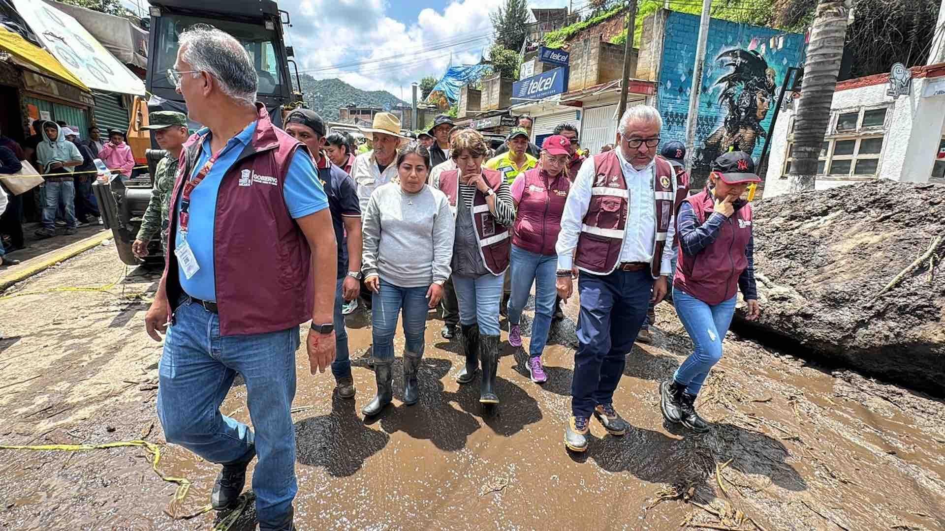 Delfina Gómez Supervisa Labores de Rescate del Deslave en Jilotzingo