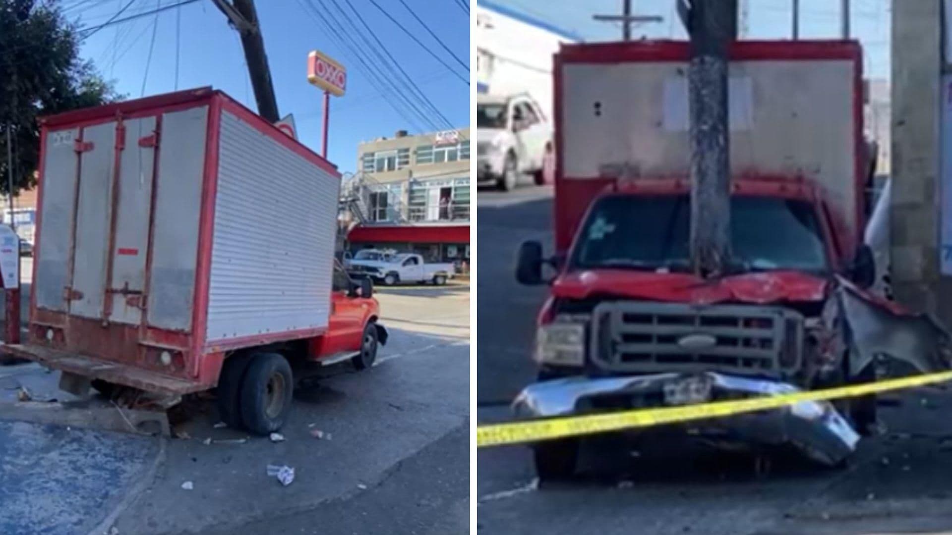 Camión Se Queda Sin Frenos y Derriba Poste en la Zona Centro de Tijuana
