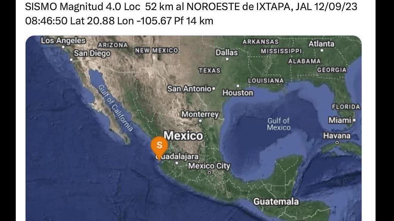 Registran Sismo de Magnitud 4.0 en Ixtapa, Jalisco Esta Mañana