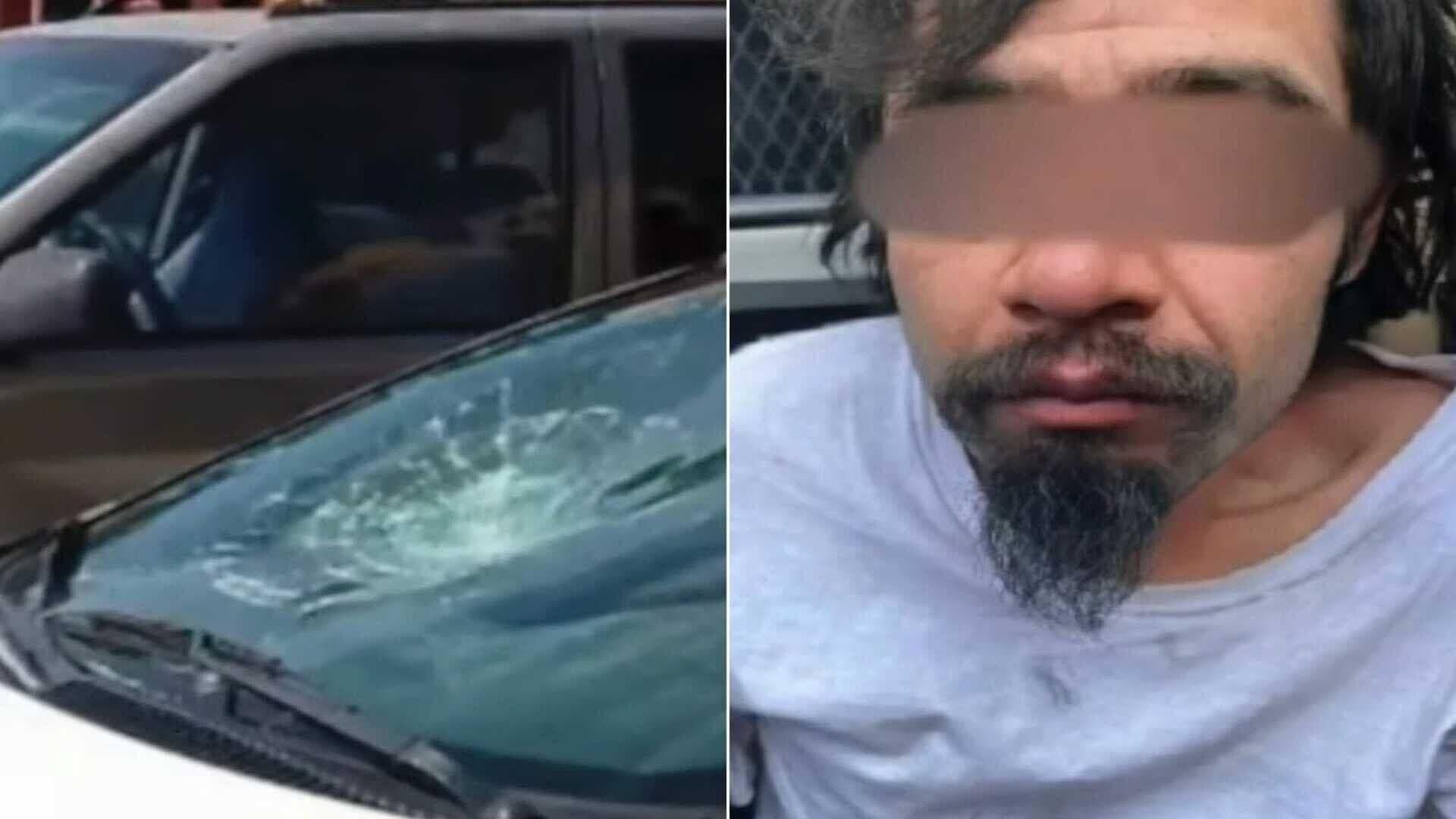 Hombre Cristalea 12 Vehículos en la Calle Palma en Guanajuato Capital; Logran Detenerlo