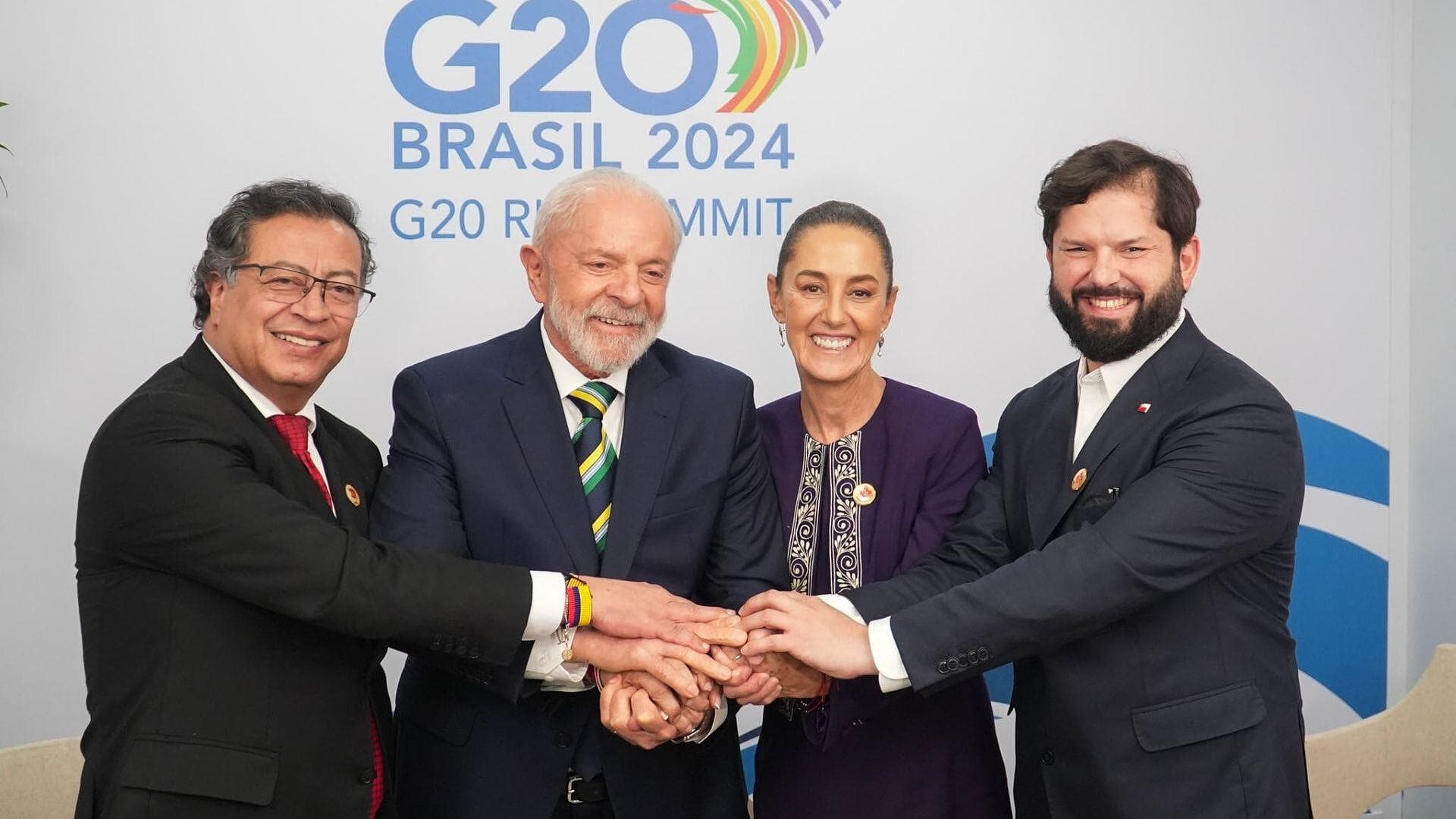 ¡América Latina Unida! Sheinbaum Comparte Foto con Lula, Boric y Petro en Cumbre G20