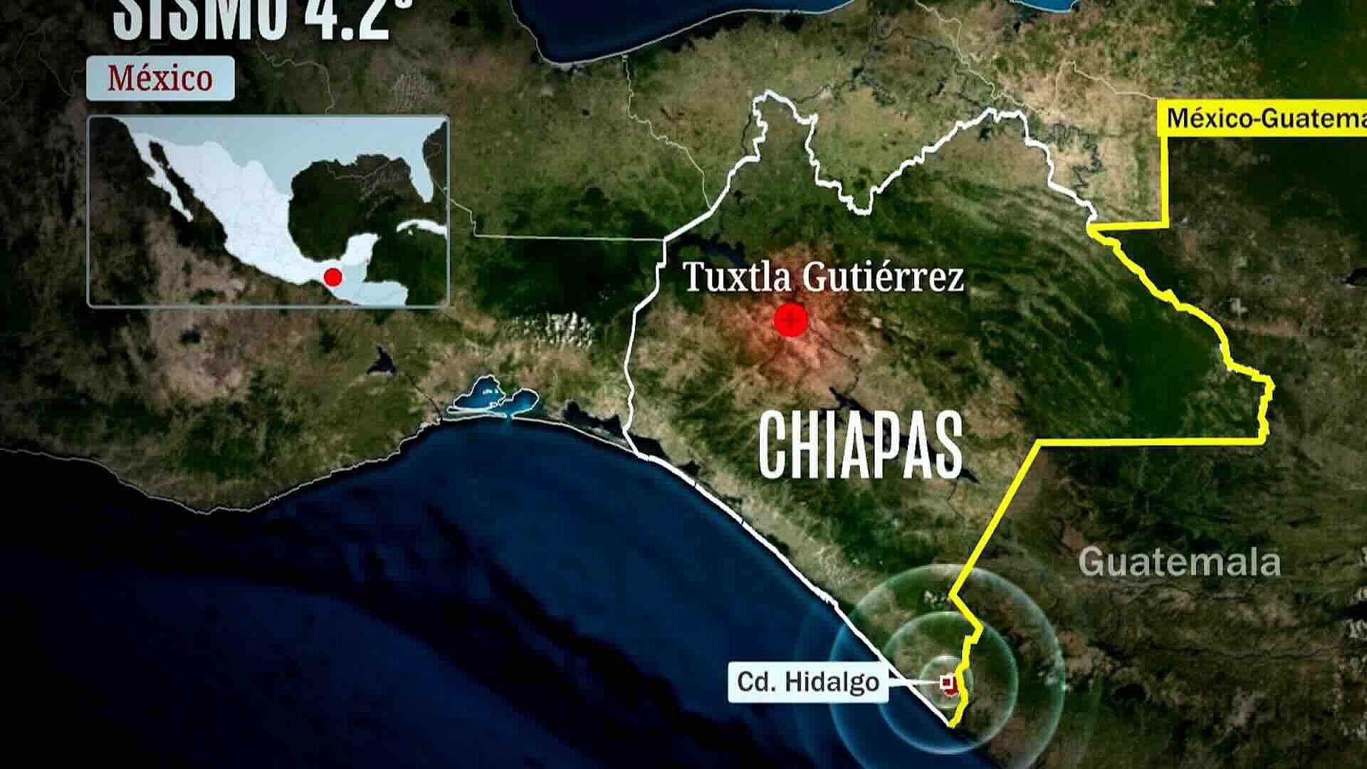 Sismo de Magnitud 4.2 Sacude Chiapas; Epicentro a 186 km al Suroeste de Ciudad Hidalgo