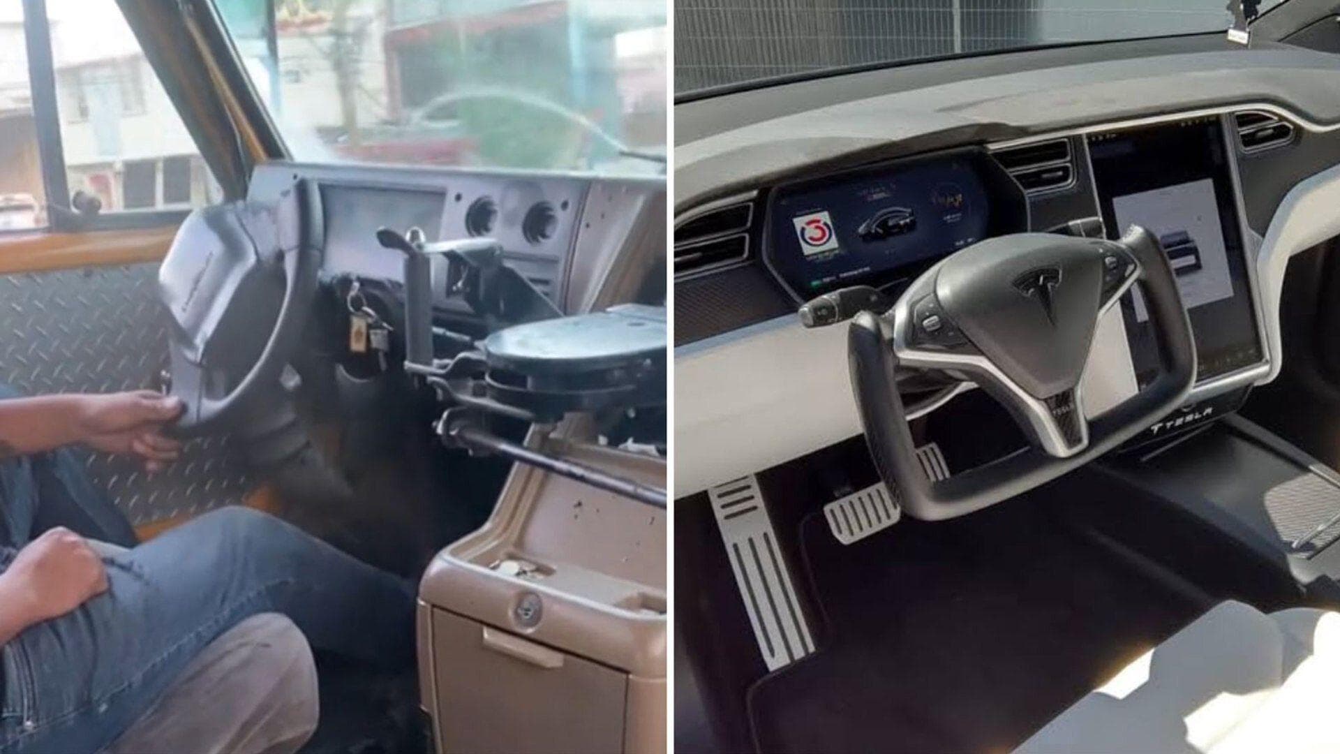 VIDEO: Comparan Forma del Volante de Camión en Tijuana Con el de un Tesla