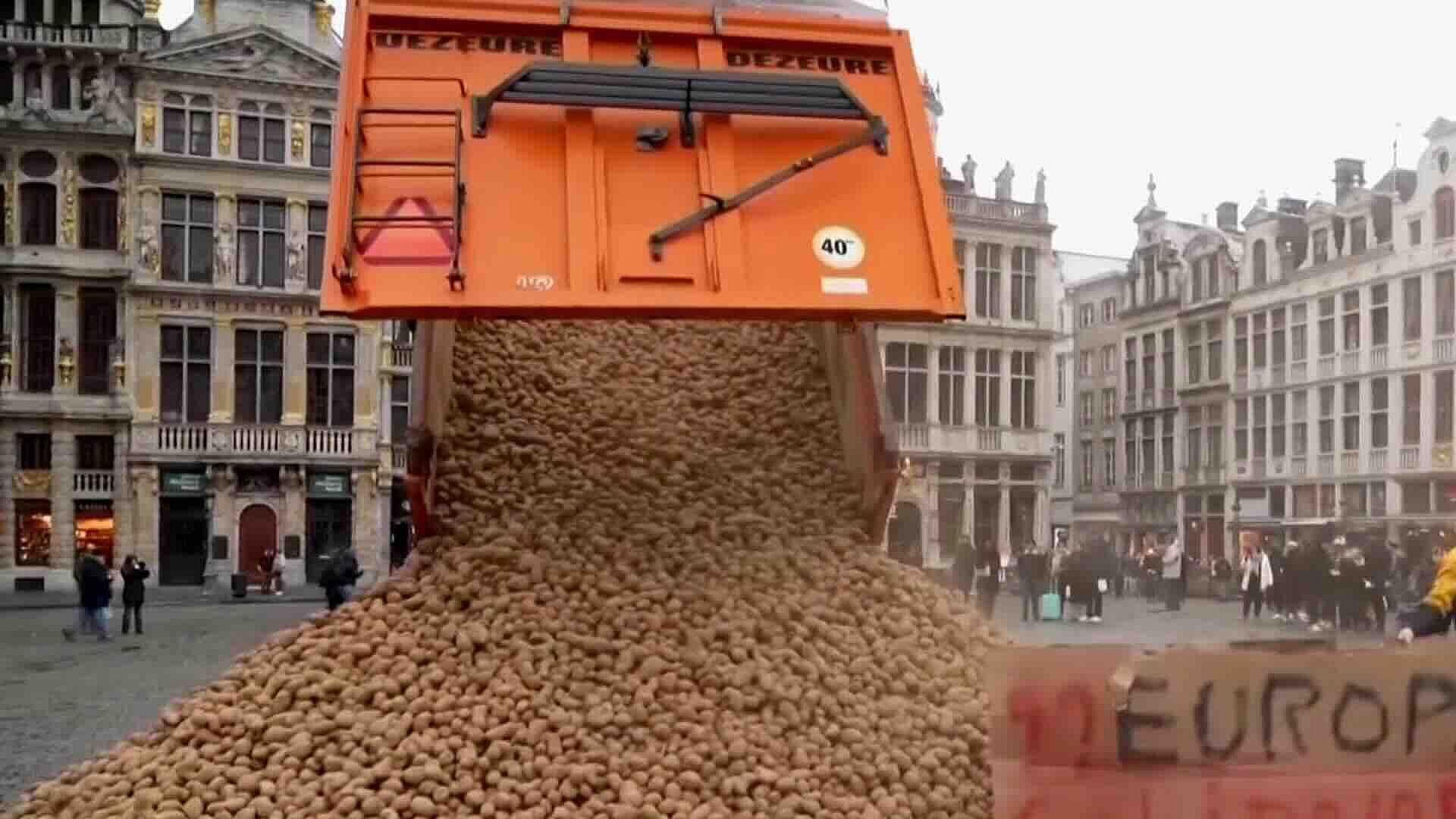 Agricultores de Bélgica Depositan Miles de Papas en Plaza de Bruselas por Acuerdo Mercosur