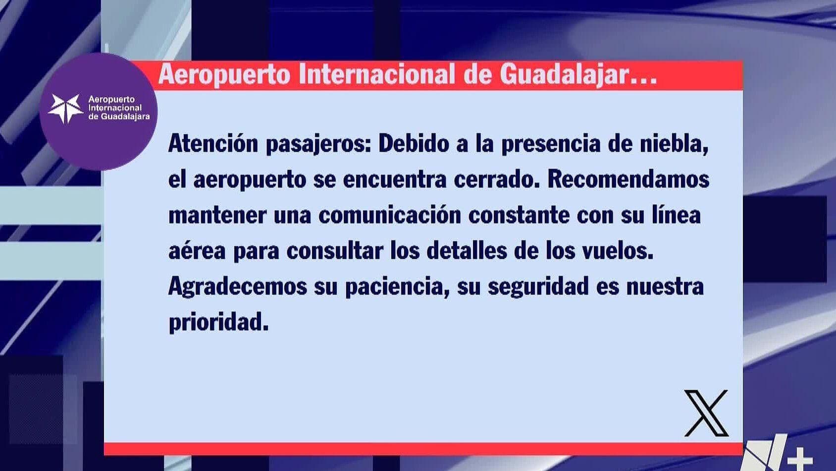 Cierran Aeropuerto Internacional de Guadalajara Por Neblina