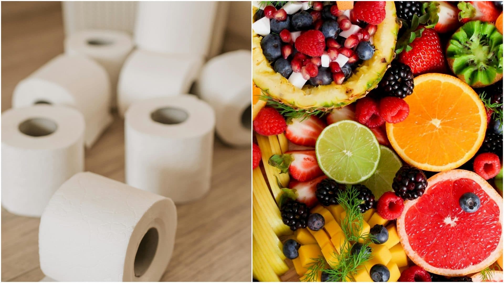 rollos de papel de baño plato de frutas