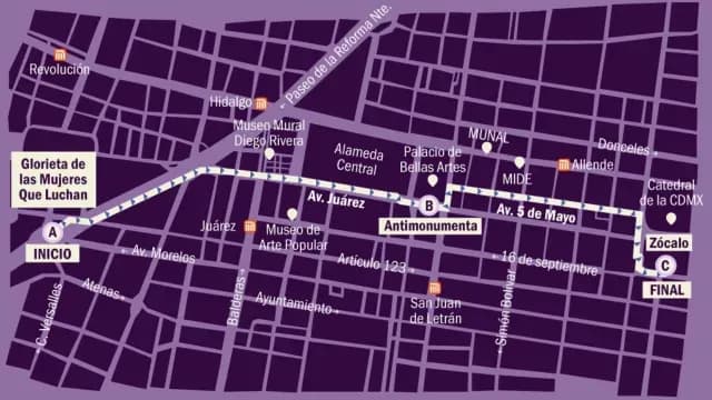 Mapa de la ruta de la marcha del 8M 2025