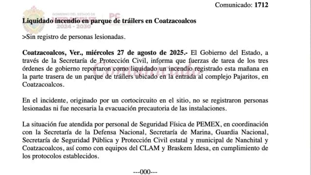 Incendio comunicado