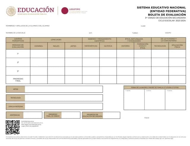Boleta de calificaciones de la SEP