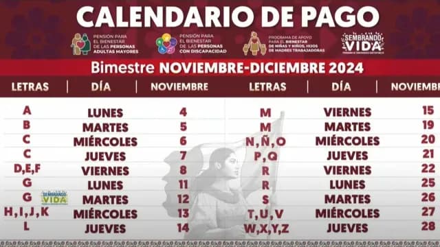 Calendario Pensión Bienestar Noviembre 2024
