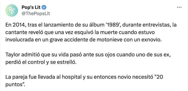 Taylor Swift sobre el accidente que tuvo