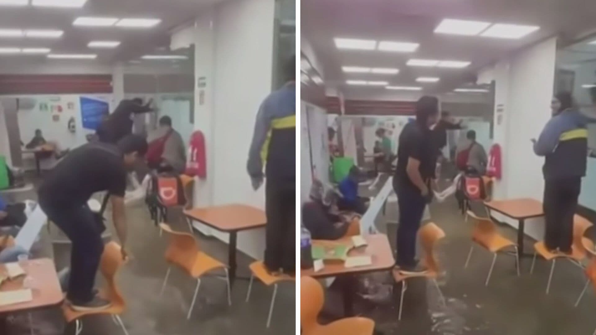 VIDEO: Clientes Suben a Sillas tras Inundación en Pizzería de Cuautitlán Izcalli, Edomex