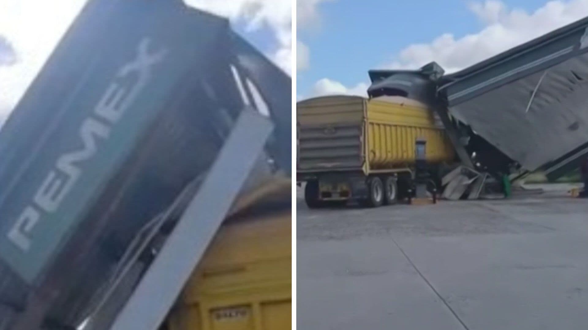 VIDEO: Tráiler Derriba Techo de Gasolinera en Camargo, Tamaulipas