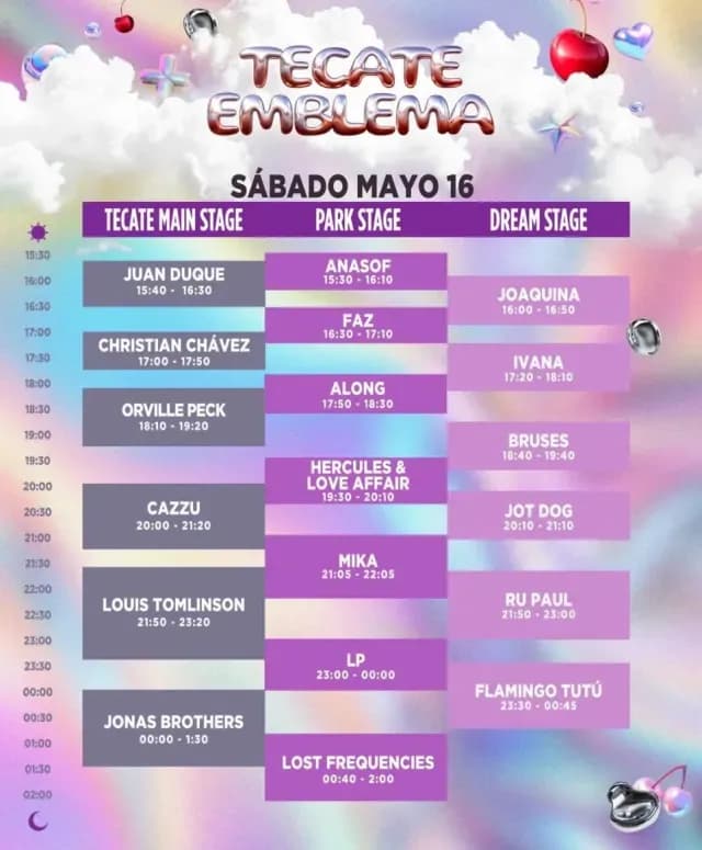 Tecate emblema 2026 horarios sabado