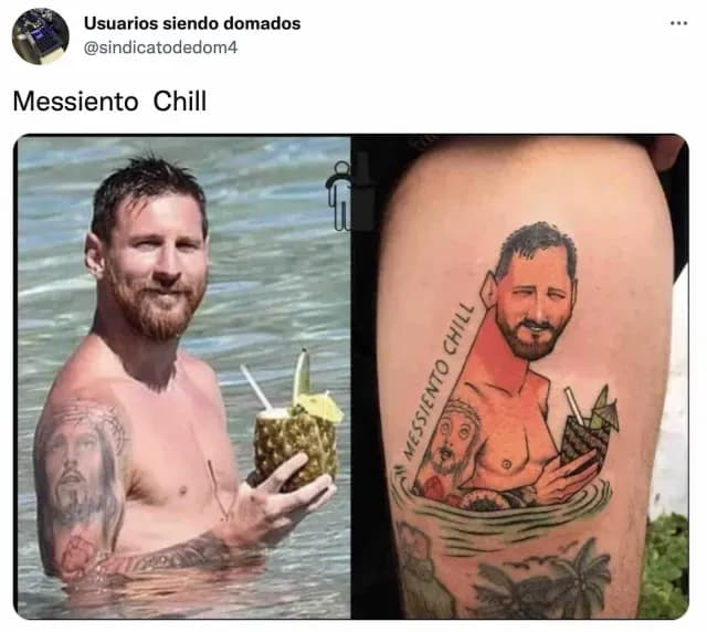 Tatuaje de Messi con una piña colada