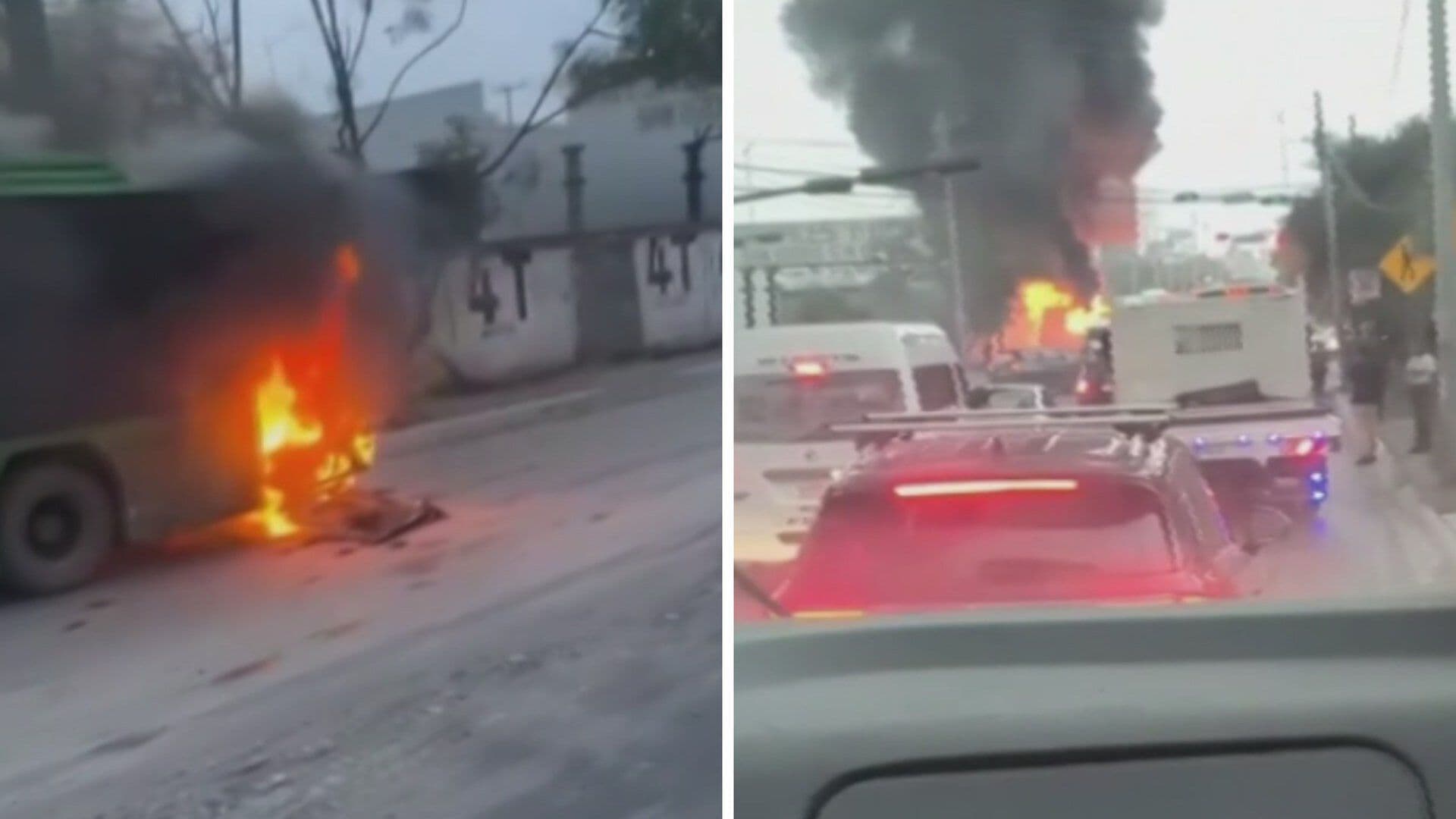 Camión de Pasajeros se Incendia en Carretera de Nuevo León