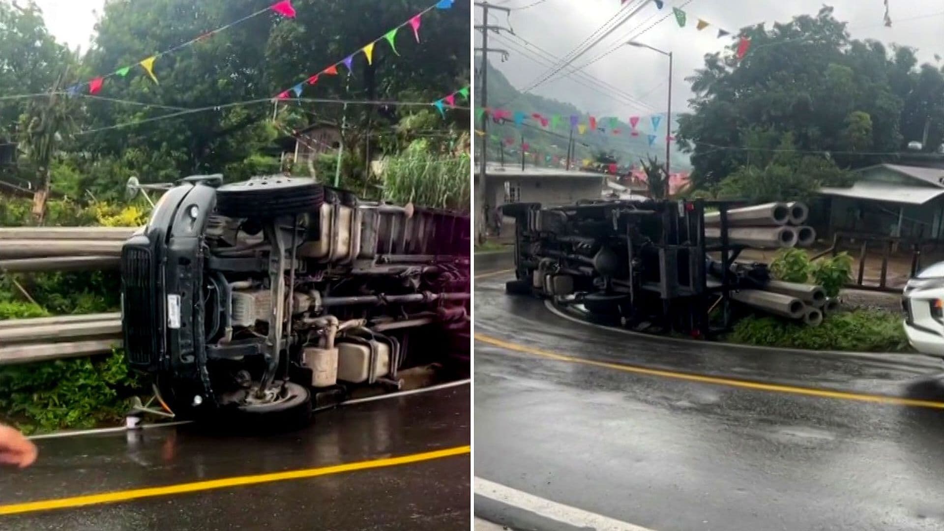 Veracruz: Camión con Postes de Concreto Vuelca en Carretera Orizaba–Zongolica