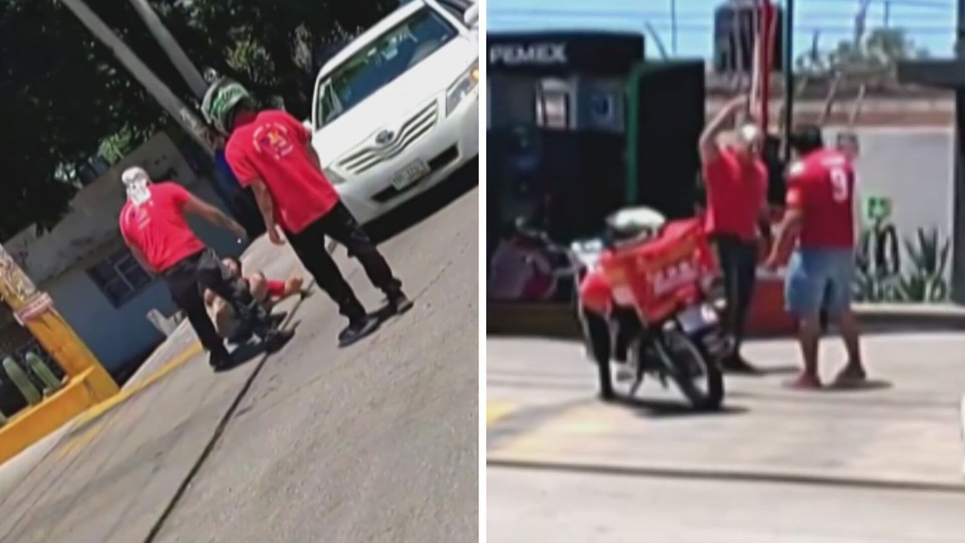 Motociclista Noquea a Conductor; Captan Pelea en Gasolinera de Puebla