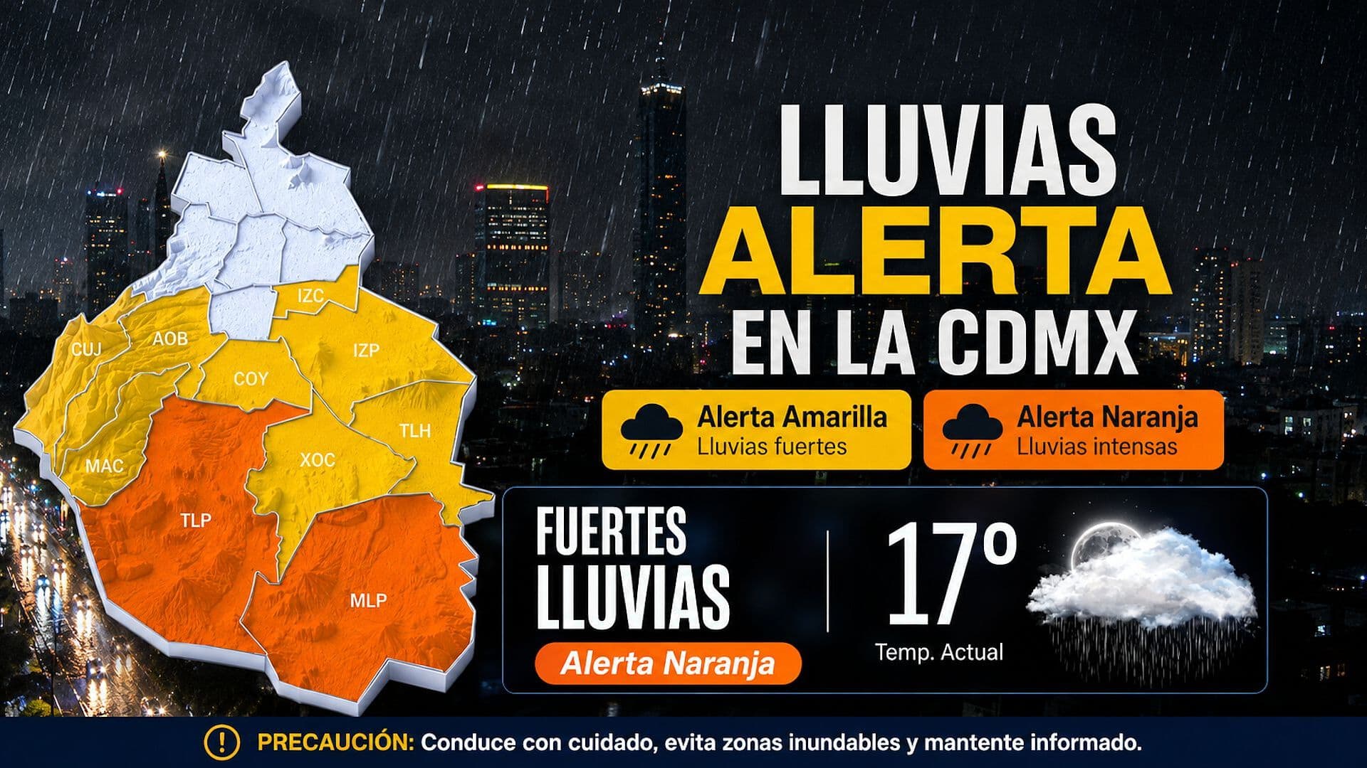 Activan Alerta Naranja y Amarilla por Fuertes Lluvias en CDMX