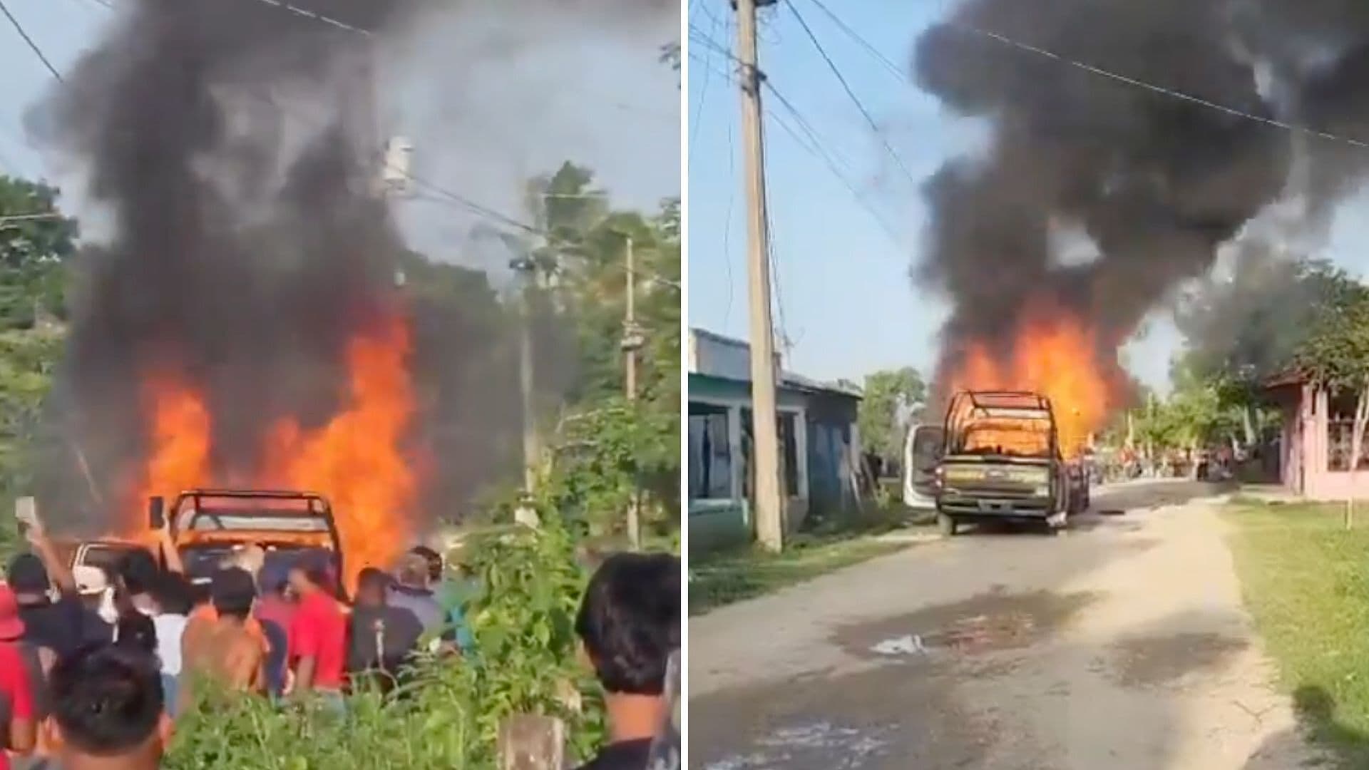 Queman Patrullas Durante Altercado Entre Pobladores y Policías en Cárdenas, Tabasco