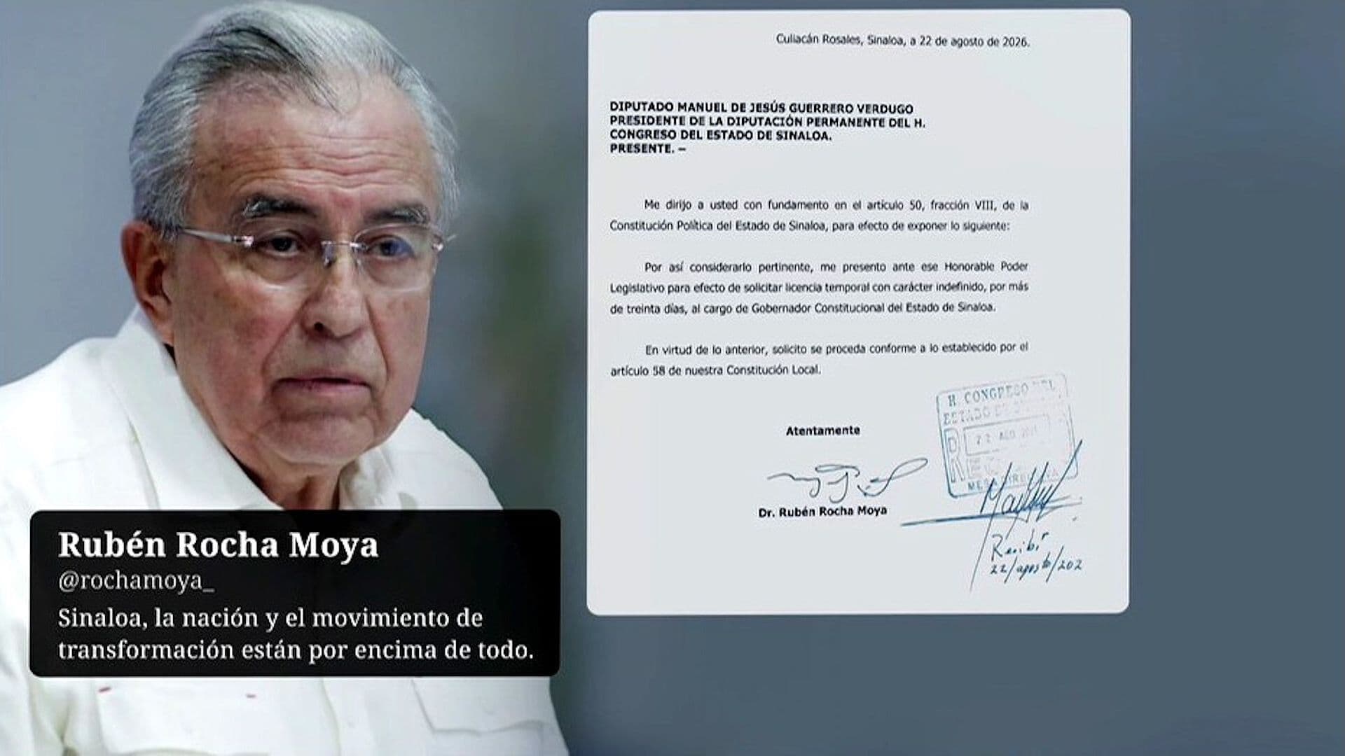 Rubén Rocha Moya Sorprende al Pedir Nueva Licencia por más de 30 Días en Sinaloa