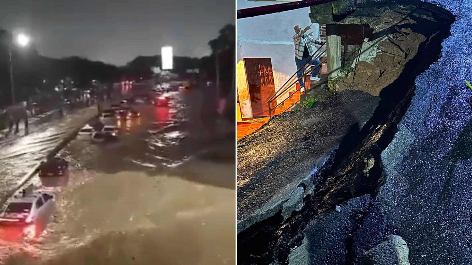 Onda Tropical 40 Desborda Río y Arrastra Vehículos en Caracas, Venezuela