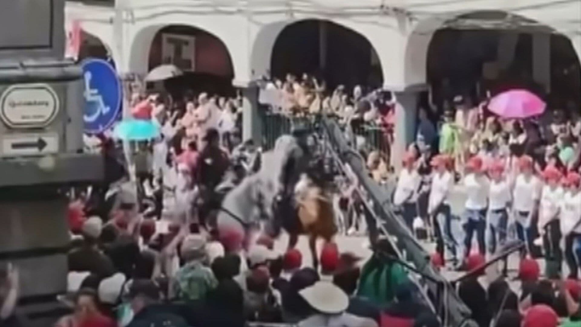 Caballo de la Policía Montada Resbala y Aplasta a Oficial en Desfile de Cuernavaca