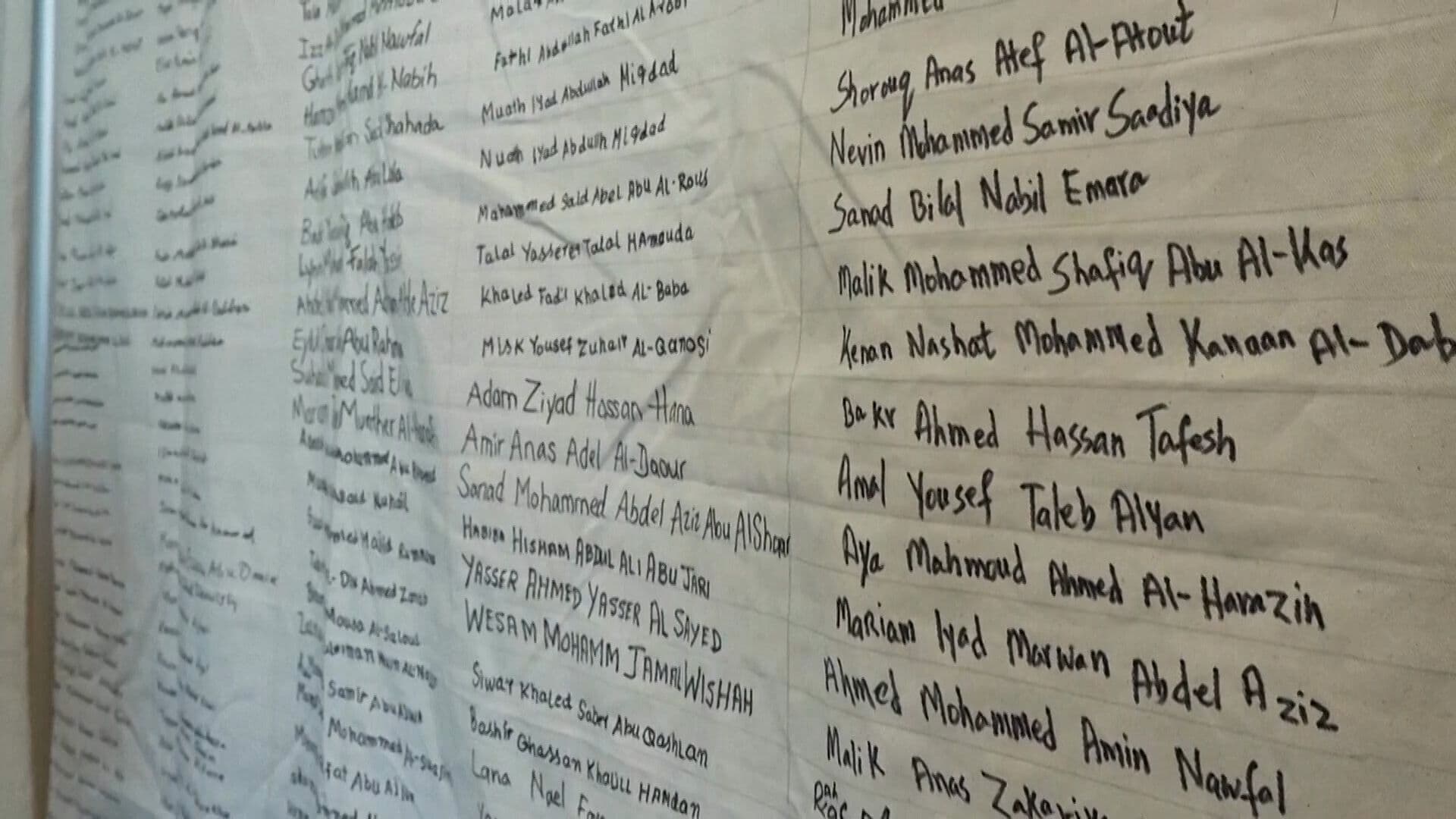 Exhiben Sudario con Nombres de Niños Asesinados en Gaza