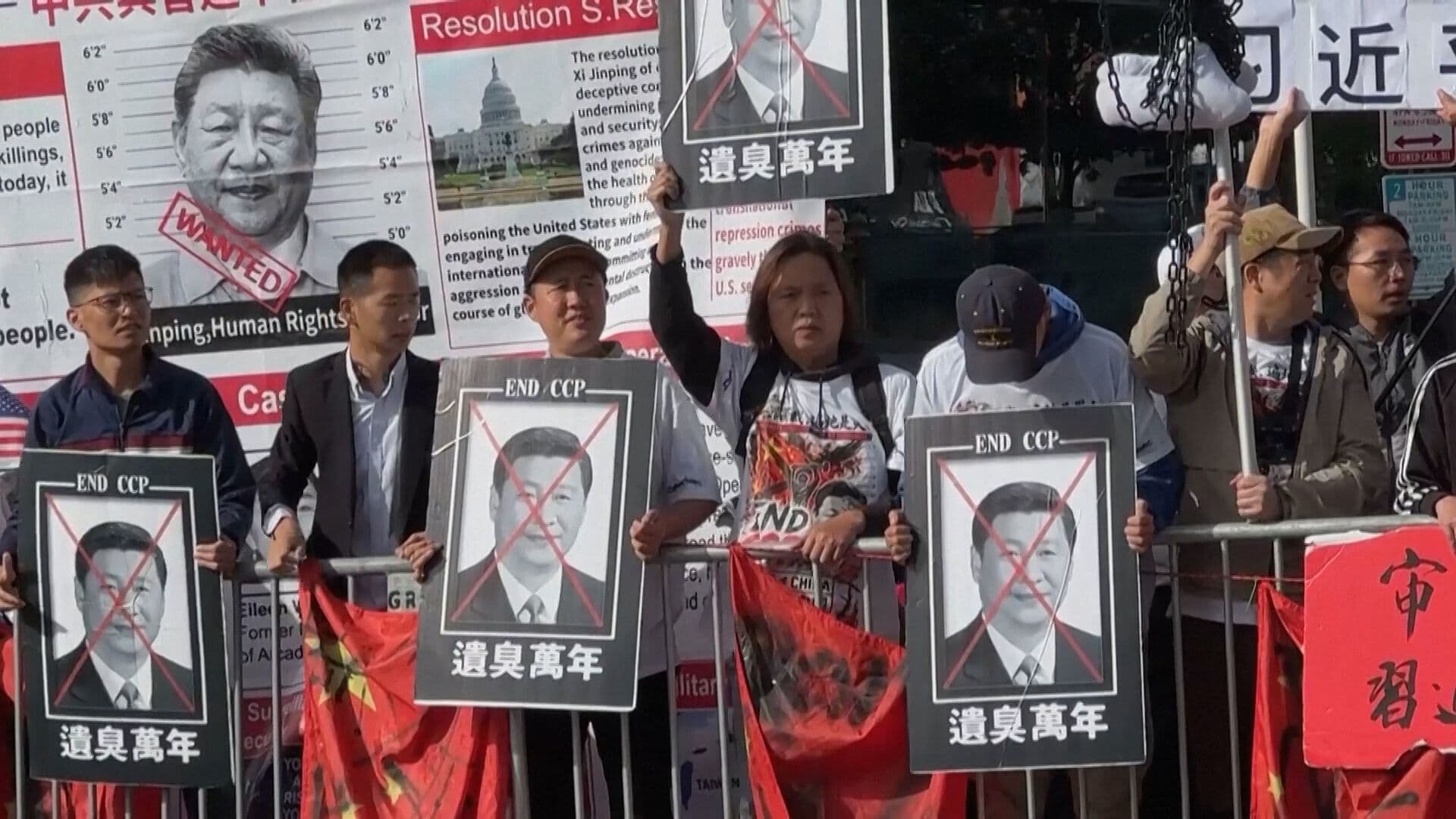 Manifestantes Protestaron en Washington por Visita de Xi Jinping
