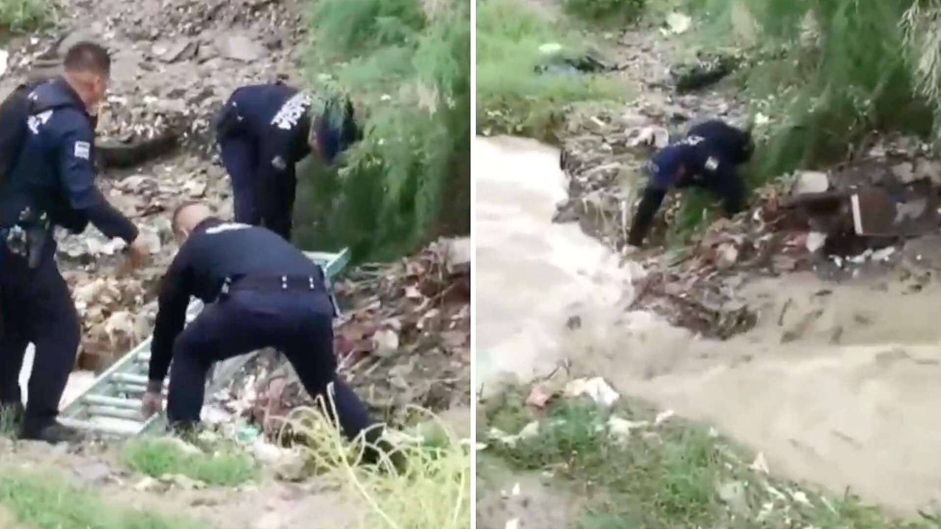 Policía Municipal Rescata a Perro Arrastrado por la Corriente en Ciudad Juárez