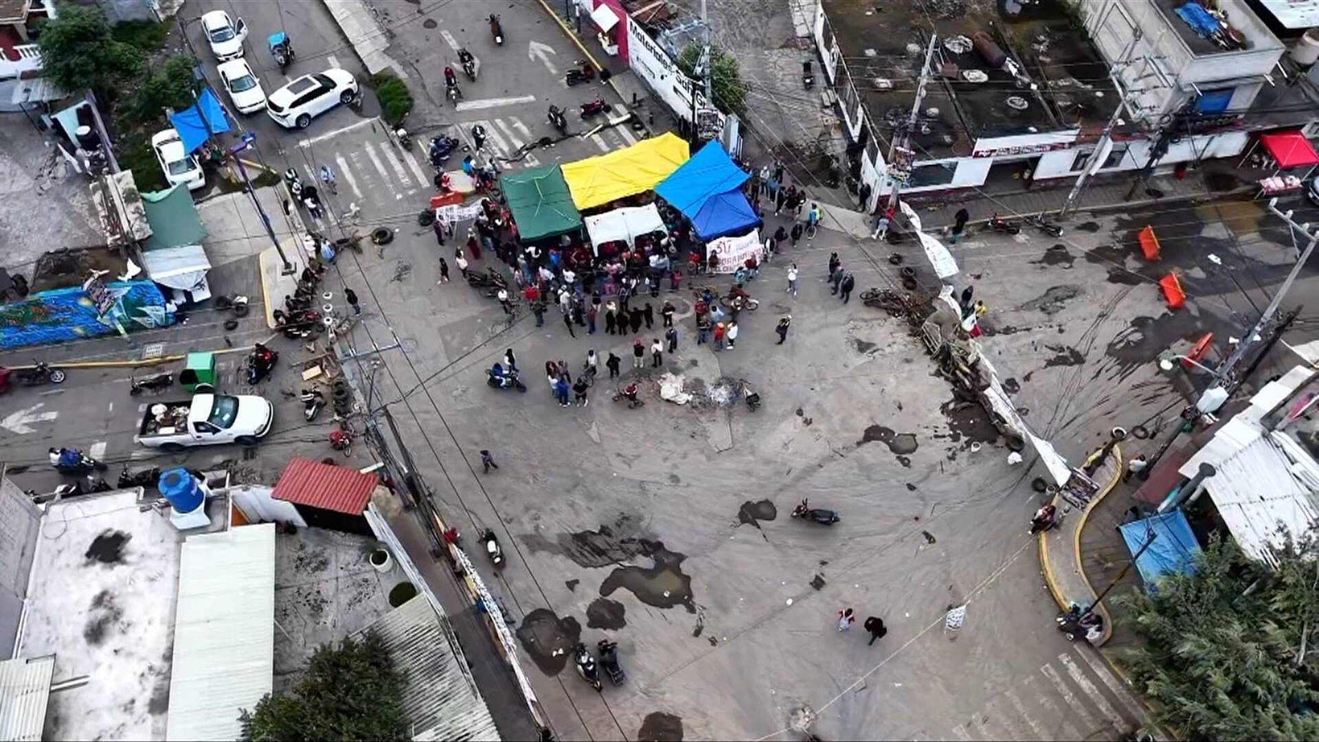 Así se ve Desde al Aire el Bloqueo en San Gregorio Atlapulco, Xochimilco
