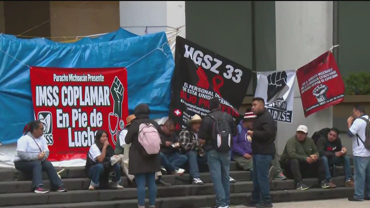 Plantón de Trabajadores del IMSS Cumple Seis días en Reforma
