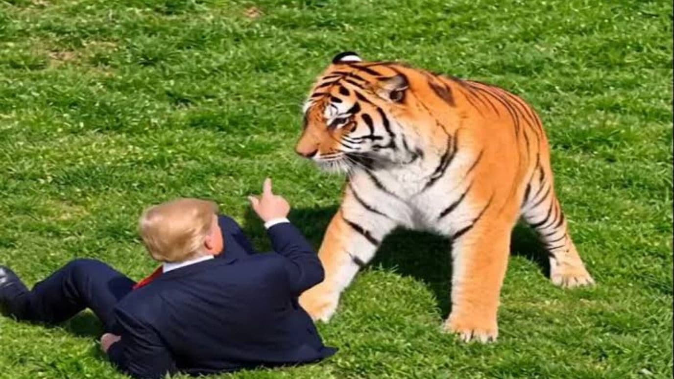 Trump Publica Video Creado con IA Donde Aparece Jugando con Un Tigre
