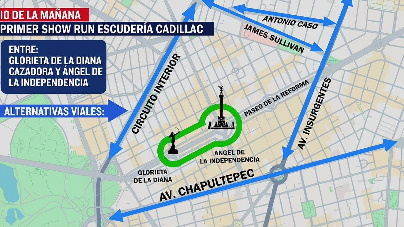 Cierres en Reforma Hoy: Ruta de 'Checo' Pérez en Show Run de Cadillac