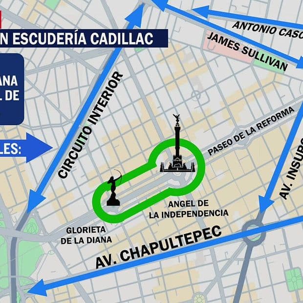 Cierres en Reforma Hoy: Ruta de 'Checo' Pérez en Show Run de Cadillac