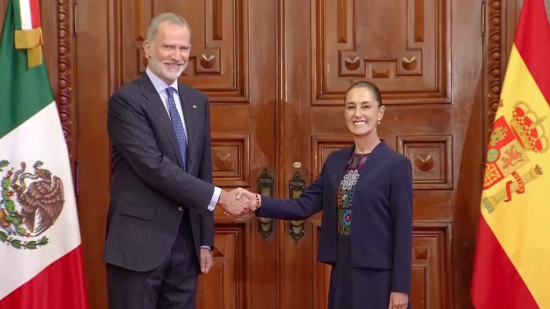 VIDEO: Momento en que Sheinbaum Recibe al Rey de España, Felipe VI en Palacio Nacional