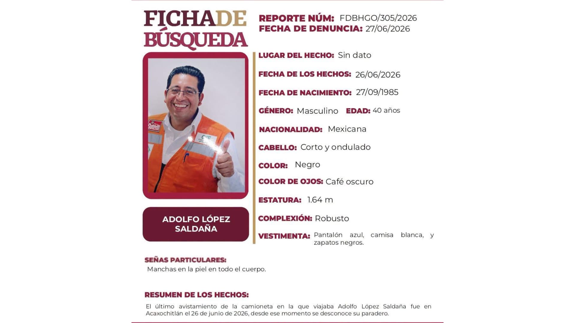 Buscan a Adolfo López Saldaña.