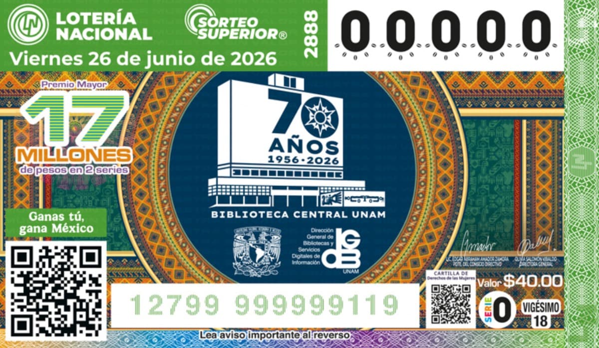 Billete Sorteo superior 2888 Lotería Nacional 26 Junio 2026