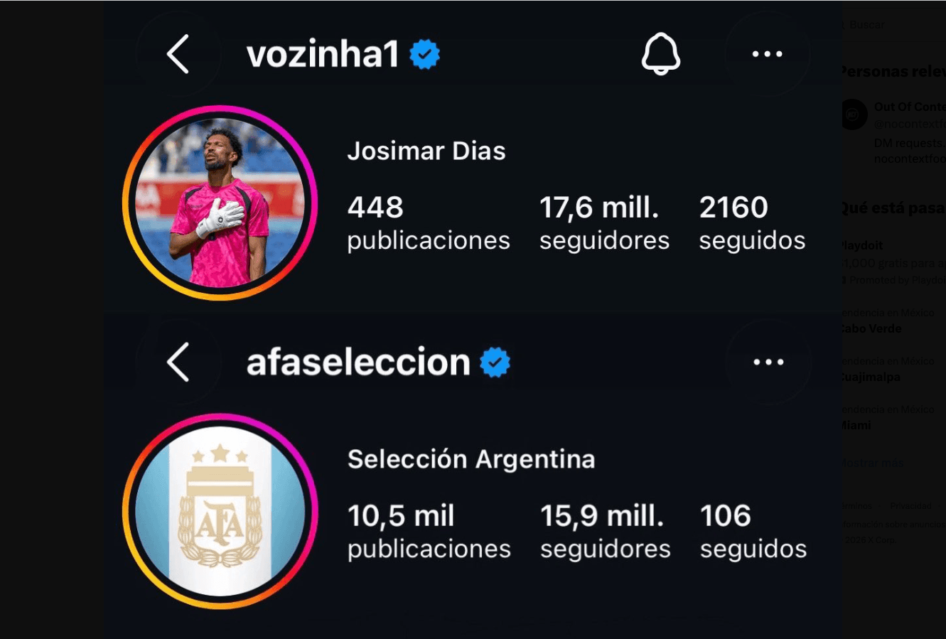 Vozinha supera a selección de Argentina al tener más seguidores en Instagram.